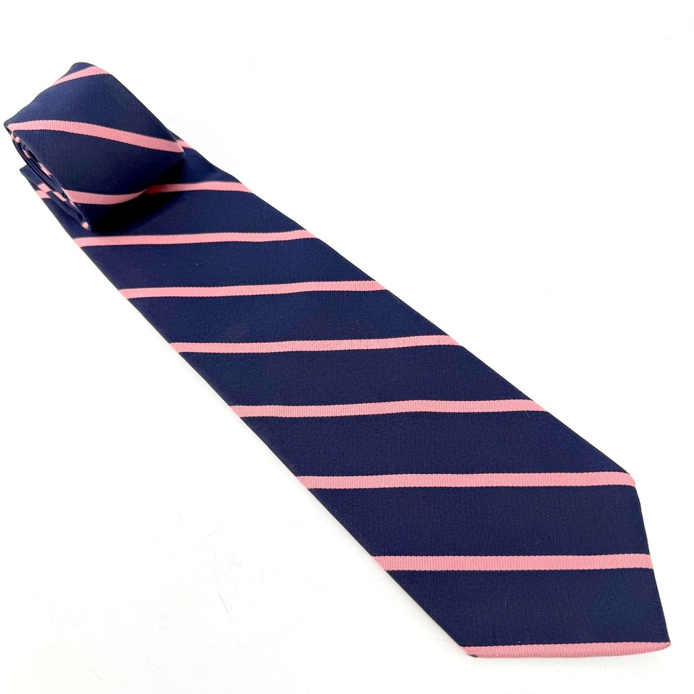 Brooks Brothers Necktie Men Navy Pink Repp Stripe Silk Made in USA England